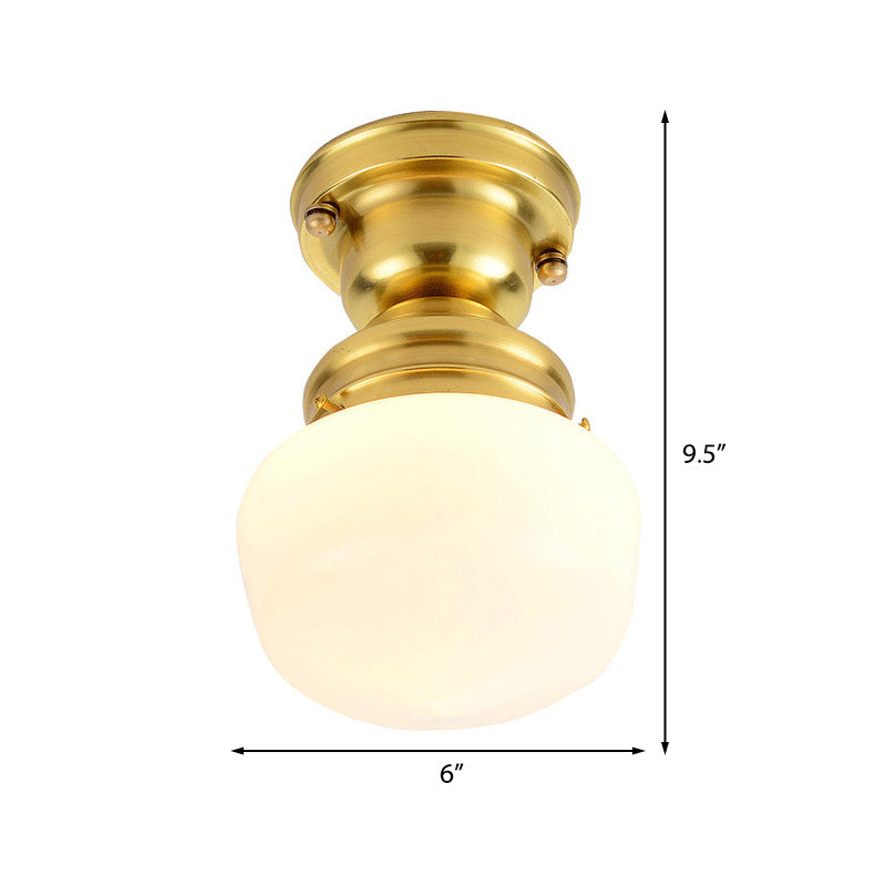 Contemporary Schoolhouse Opal Glass Ceiling Light Fixture - 1 Light Ceiling Mounted Light in Taavita Finish