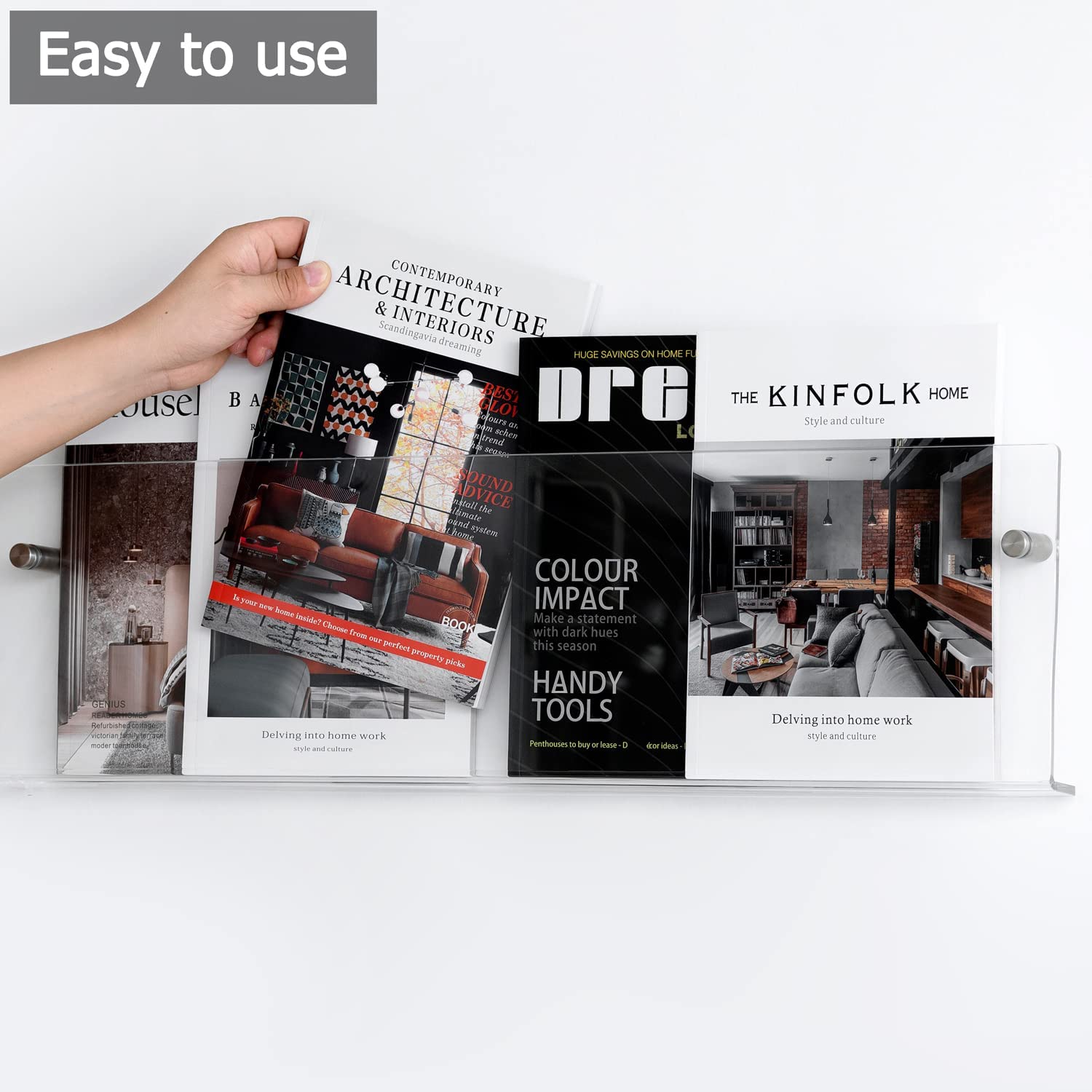Wall-Mounted Magazine Holder | Floating Acrylic Design | 50cm Wide & Eco-Friendly | Space-Saving Storage