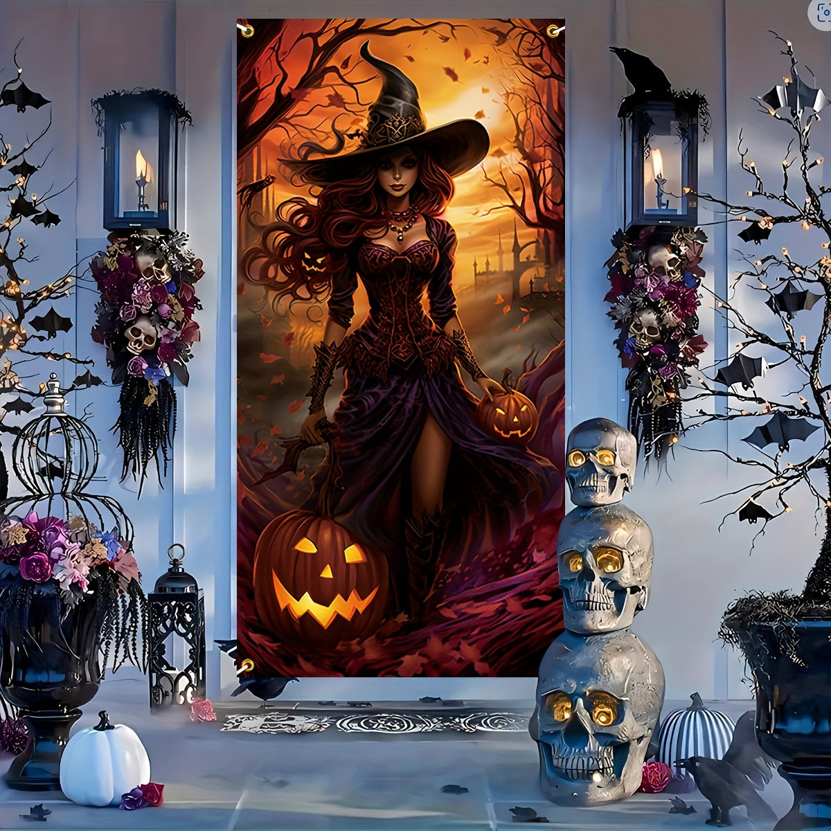 Halloween Witch Door Banner Polyester Indoor Outdoor Decoration