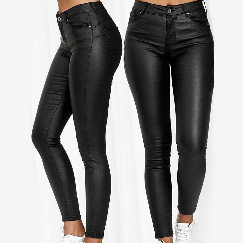 Women’s Skinny Jeggings | Slim Fit PU Leather-Look | Machine Washable | Comfortable Everyday Wear