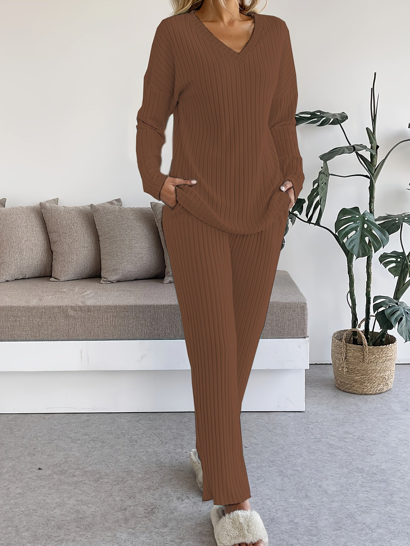 Lounge Set | Ribbed Knit | All-Day Comfort | Polyester