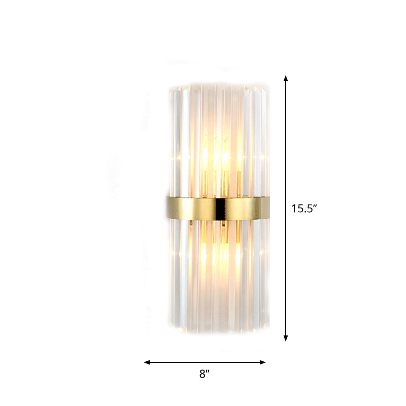 Taavita Postmodern Prismatic/Fluted Crystal 2-Light Cylinder/Tapered Wall Light Fixture Flush Mount Wall Sconce in Gold for Living Room