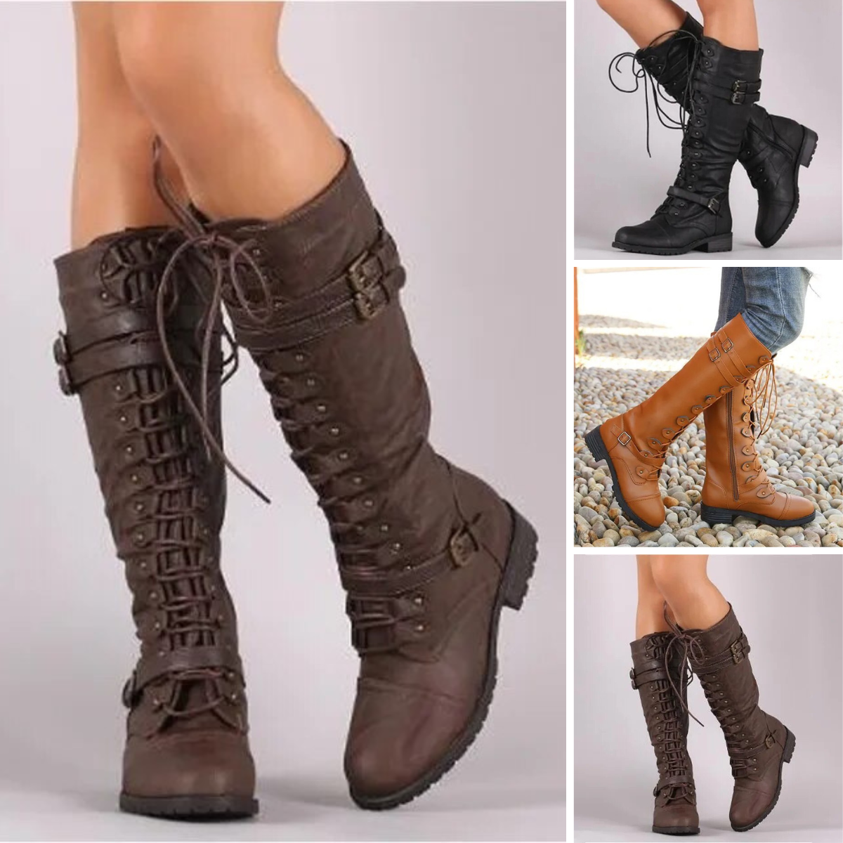 Knee-High Lace-Up Boots | Steampunk Retro Buckle Design | Non-Slip Rubber Sole | Warm and Comfortable Fit