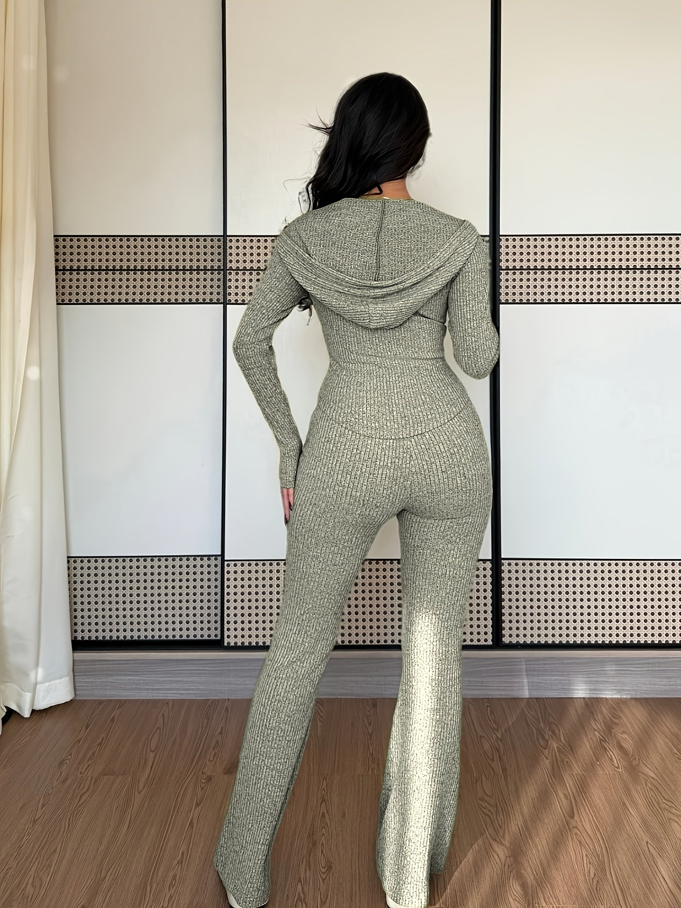 Women’s Two-Piece Set | Hooded Zip Jacket | Stretchy Comfort Fit | Polyester