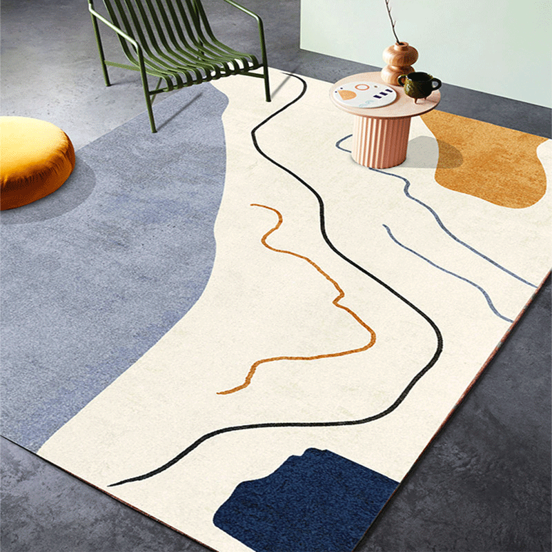 Taavita Multi-Colored Abstract Line Art Rug - Mid-Century Design, Synthetics, Washable, Stain Resistant, Anti-Slip Rug for Living Room