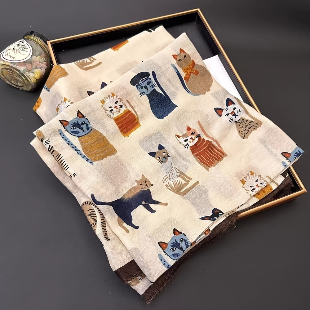 Cat Print Scarf | Lightweight | Breathable and Warm | Viscose