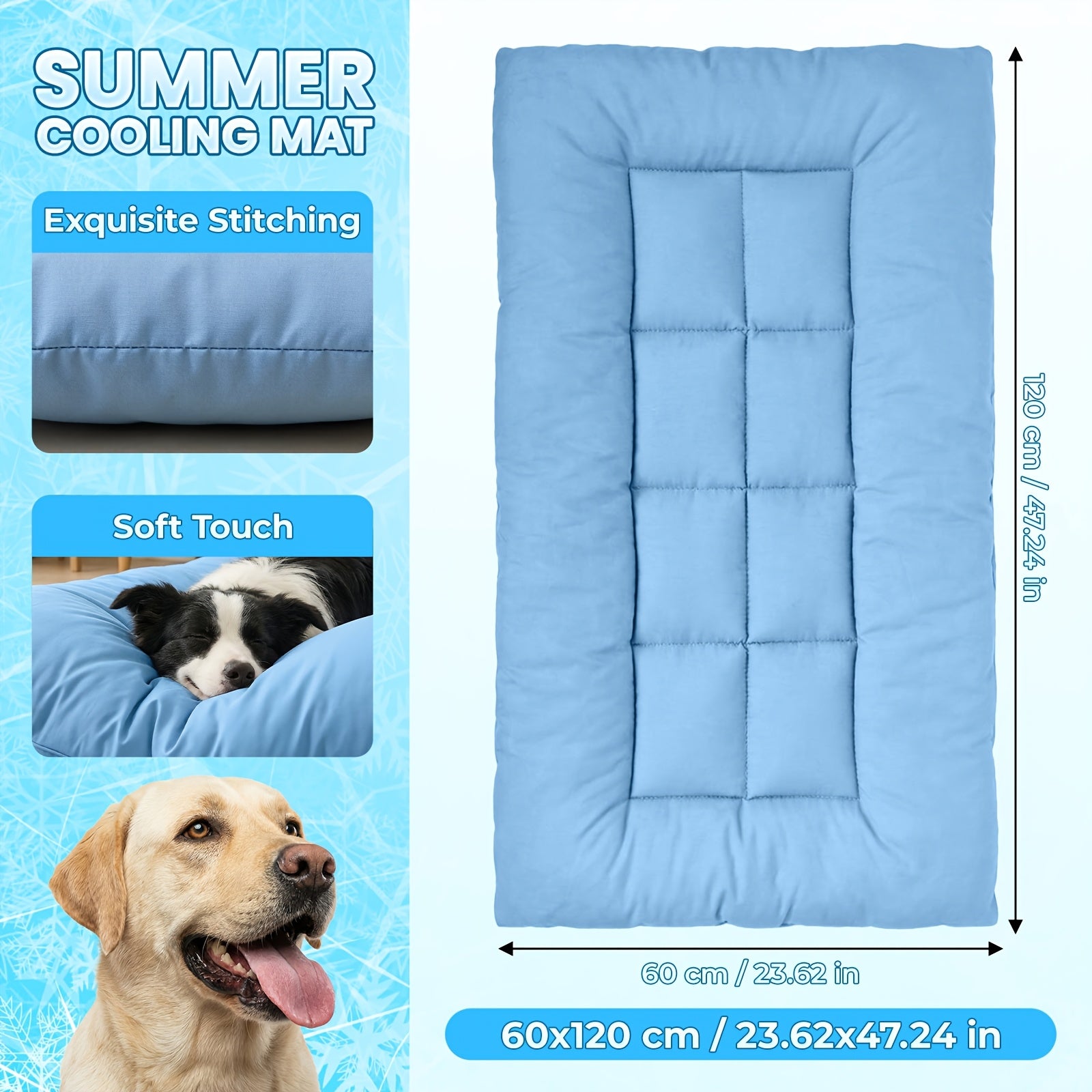 Extra-Large Summer Cooling Mat Dog Sofa Bed | Ultra-Soft, 8 Compartments, Extra-Large Plush Dog Sofa Bed | Super Soft, Thick Polyester Pet Mat with a Non-Slip Bottom | Comfortable Rectangular Sofa Suitable for Small to Large Dogs And Cats