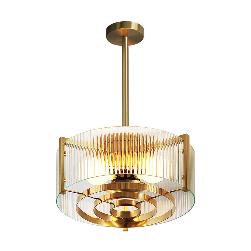 Taavita Drum Chandelier Lamp Modern 3 Bulbs Clear Glass Lattice Hanging Light for Kitchen