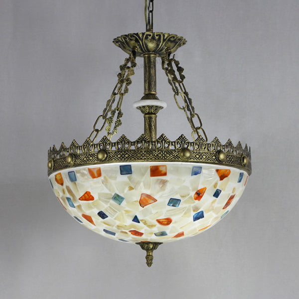 Taavita Stained Glass Bowl Pendant Light with Metal Chain Vintage Hanging Ceiling Light in Beige/White/Orange-Blue for Foyer