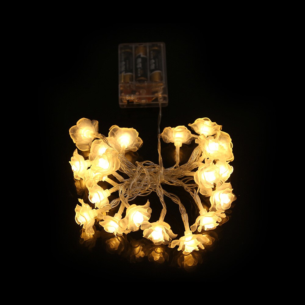 Warm White LED Rose String Lights - Battery Operated Flower Fairy Lights, 5-20ft, 10-40 LED Heads, White Foam or Frosted Roses, Romantic Indoor Decor