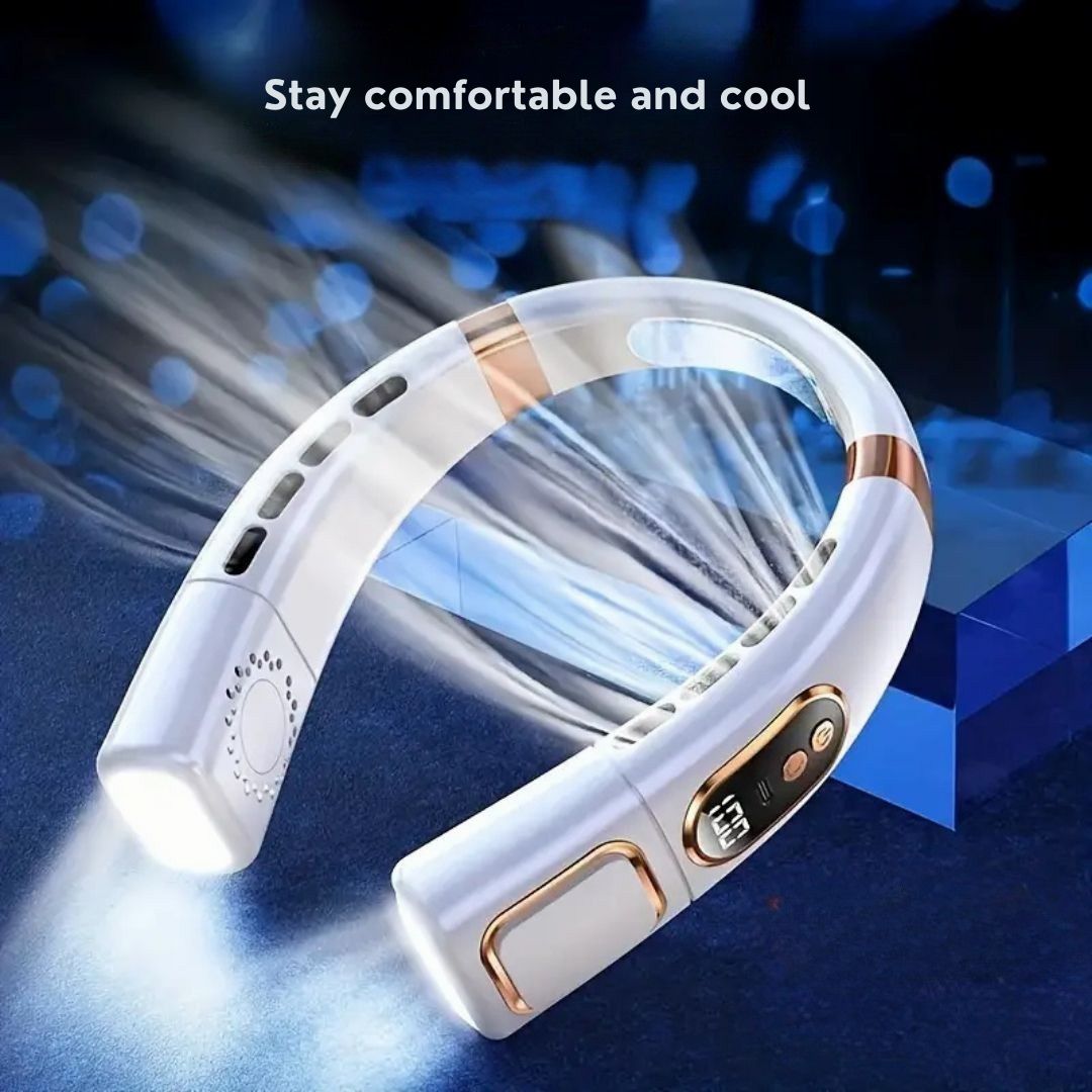 Bladeless Neck Fan with 360° Rotation – Portable Cooling Device with Adjustable Speeds