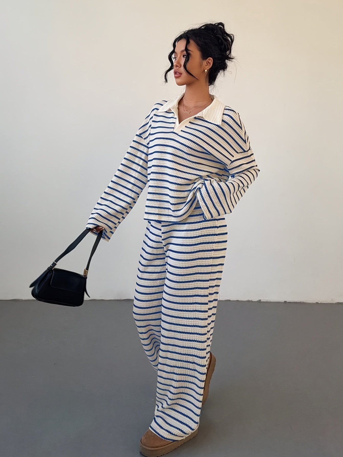 Striped Knitwear Set | Micro Elastic | Soft Comfortable Fit | Polyester