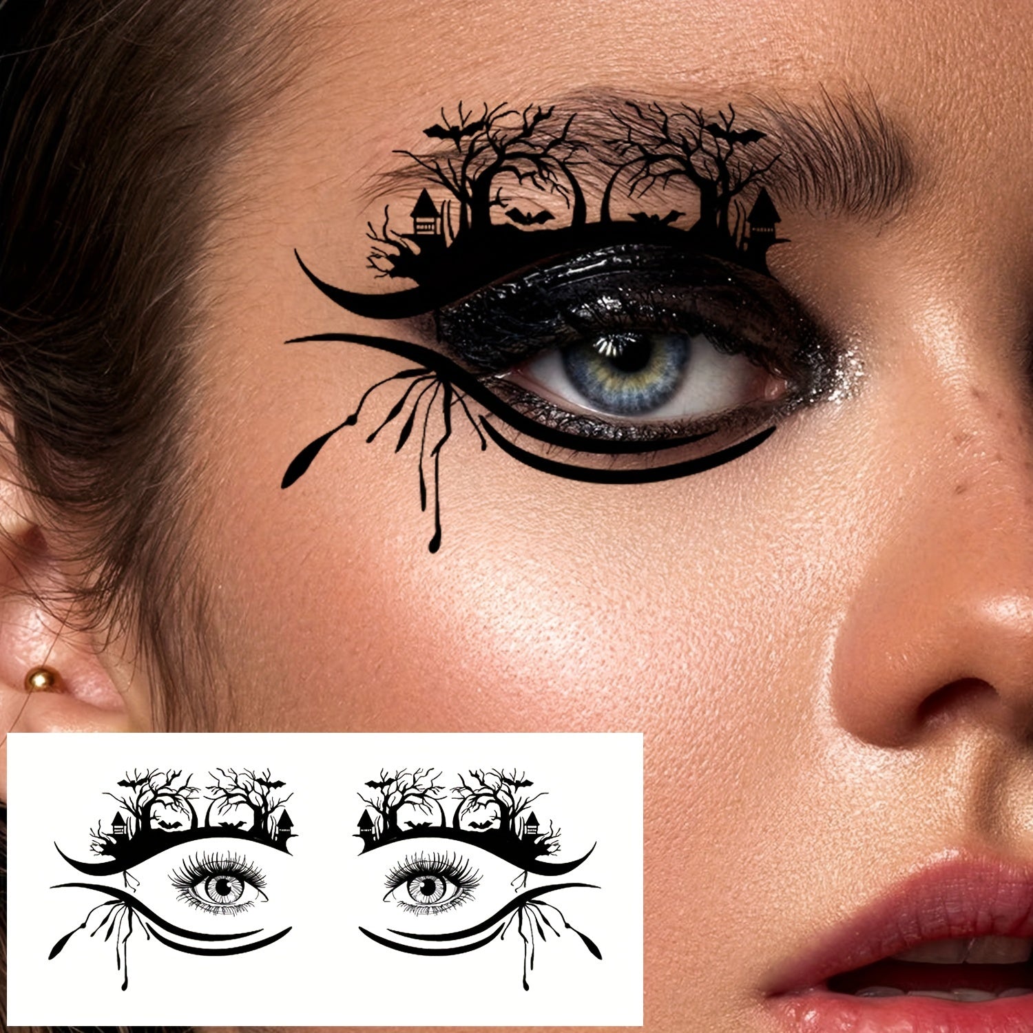 Halloween Temporary Eye Tattoo Stickers with Spooky Skull and Pumpkin Designs