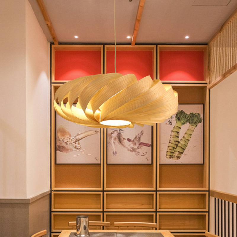 Taavita Wood Pendant Lighting Japanese 1 Head Beige Ceiling Suspension Lamp for Restaurant & Dining Spaces