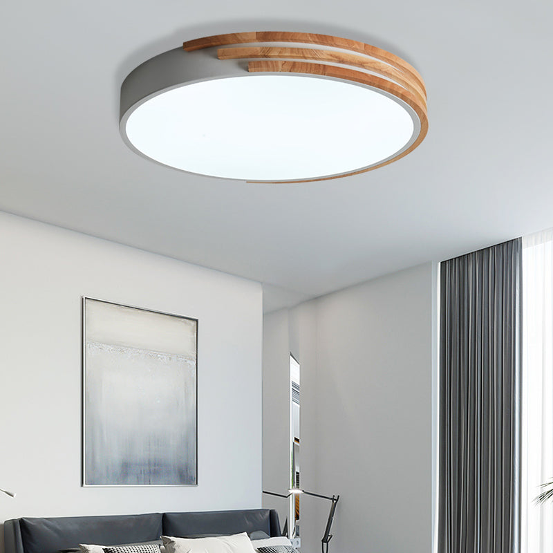 Taavita Style Round Ceiling Fixture | Unique Wood and Acrylic Ceiling Lights | Flush Mount in Grey/White/Green