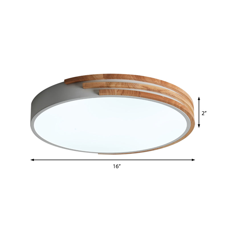 Taavita Style Round Ceiling Fixture | Unique Wood and Acrylic Ceiling Lights | Flush Mount in Grey/White/Green