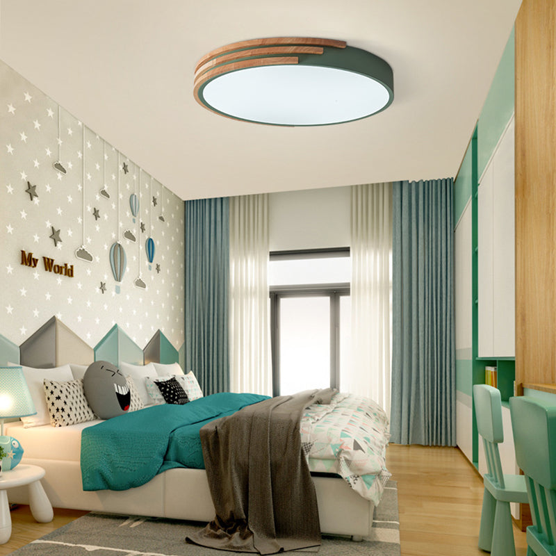 Taavita Style Round Ceiling Fixture | Unique Wood and Acrylic Ceiling Lights | Flush Mount in Grey/White/Green