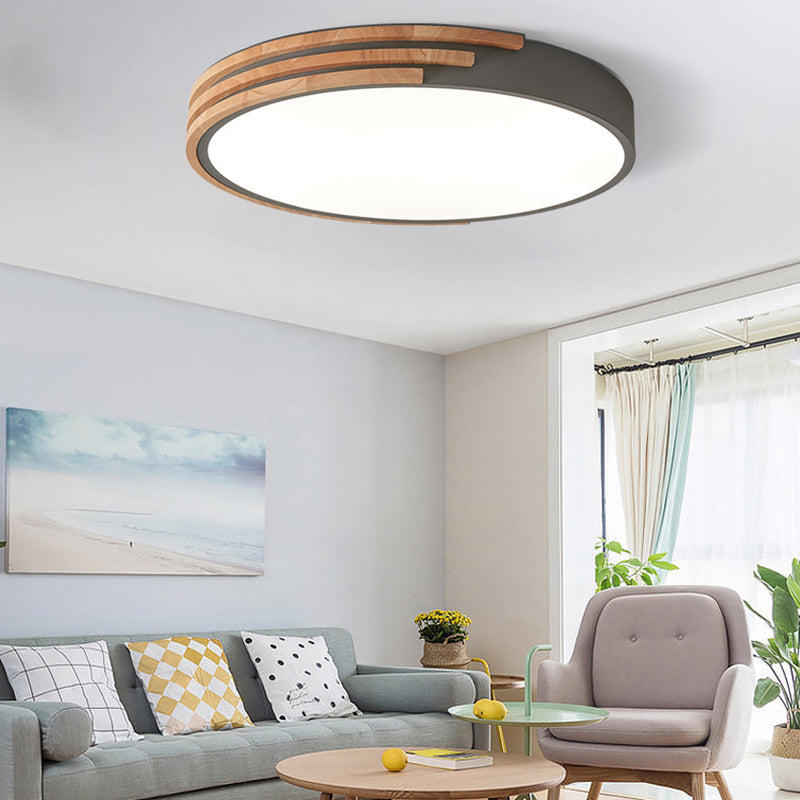 Taavita Style Round Ceiling Fixture | Unique Wood and Acrylic Ceiling Lights | Flush Mount in Grey/White/Green