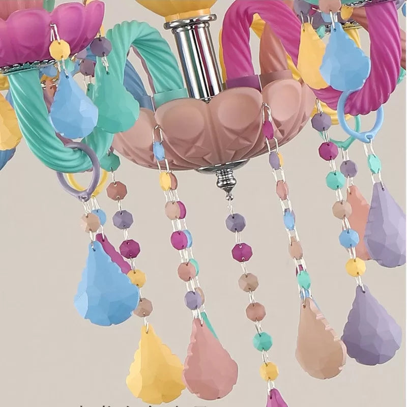 Taavita Children's Candle Holder Light with Crystal Glass 6 Lights Multicolored Chandelier for the Children's Room Sleeping Area