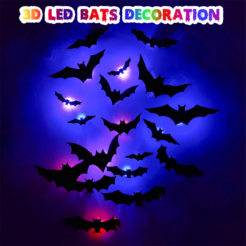 3D LED Bat Wall Decorations with Purple Glow for Halloween