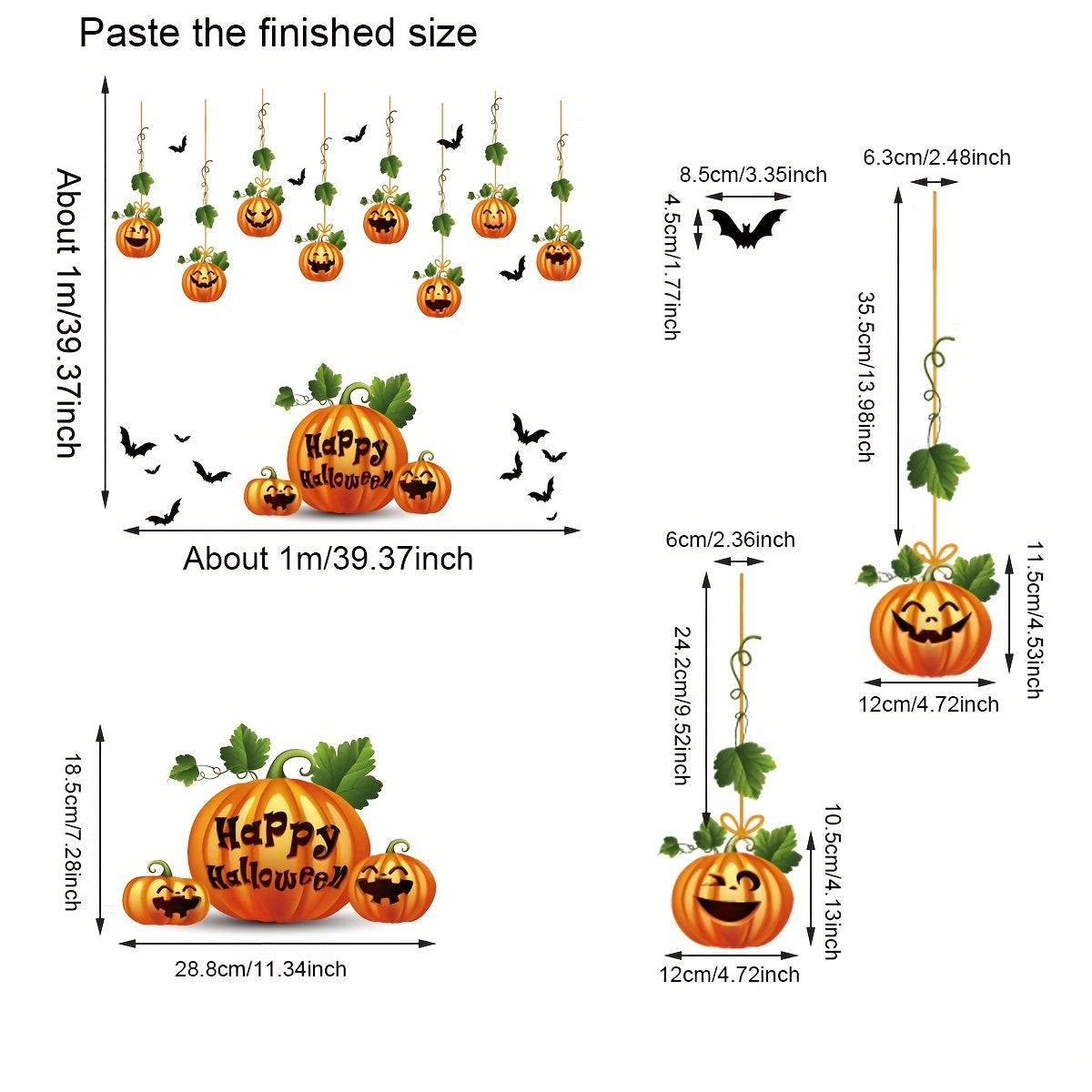 10-Pack Halloween Window Stickers – Reusable Double-Sided Pumpkin Decals – Static Cling for Living Room, Kitchen, Bathroom Party Décor