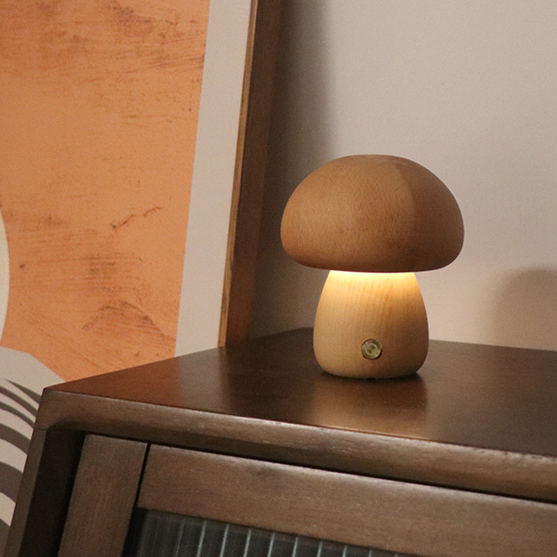 Taavita - LED Night Light Wooden Mushroom with Touch Sensor & Dimmable Brightness