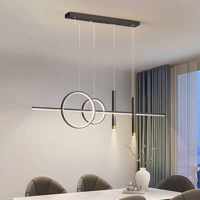 Dining Table Pendant Light | Geometric LED Rings | Aluminum Housing | Dimmable Adjustable Lighting