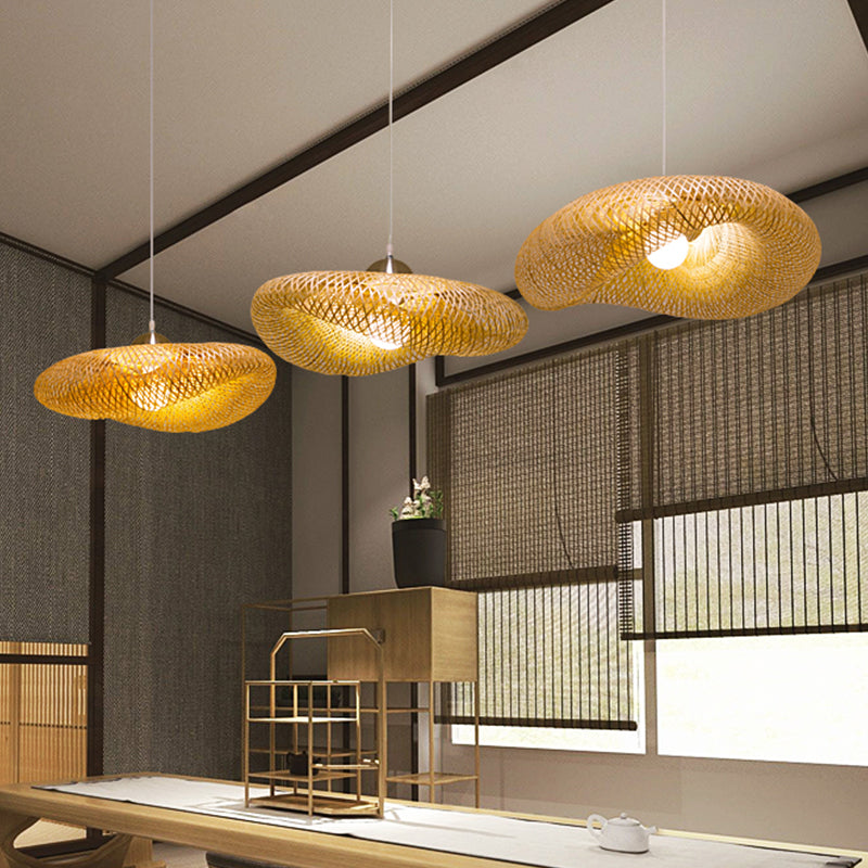 Handmade Pendant Lamp Taavita Bamboo Flaxen 1 Head Hanging Ceiling Light, 19.5"/23.5" Long