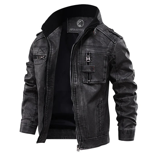 Men's PU Leather Biker Jacket | Adjustable Cuff Strap & Multiple Pockets | Durable & Comfortable Fit