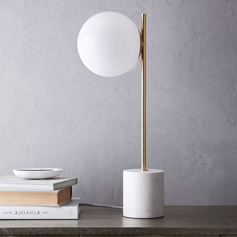 Modern White Glass Spherical Table Lamp 1 Head Reading Book Light with Marble Base
