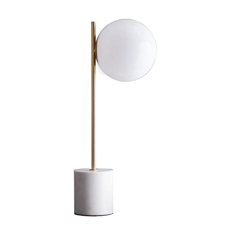 Modern White Glass Spherical Table Lamp 1 Head Reading Book Light with Marble Base