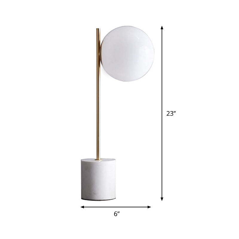 Modern White Glass Spherical Table Lamp 1 Head Reading Book Light with Marble Base