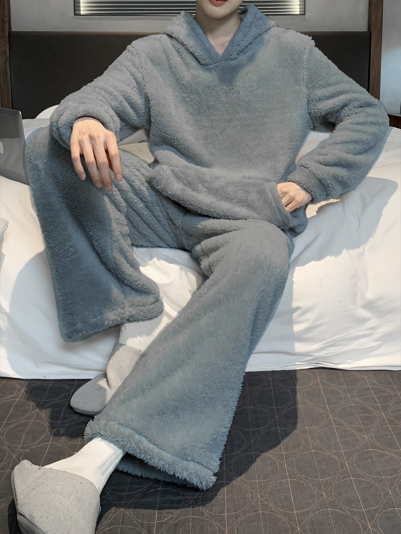 Men's Velvet Pajama Set | Hooded Warmth | Cozy Soft Comfort | Polyester