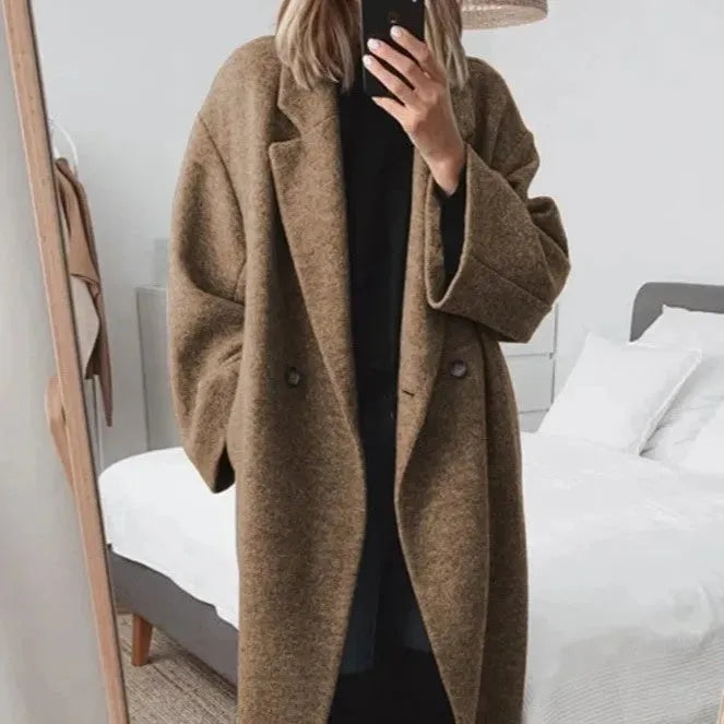 Women's Oversized Coat | Notched Lapel & Double-Breasted | Wool Blend | Warm & Comfortable Fit