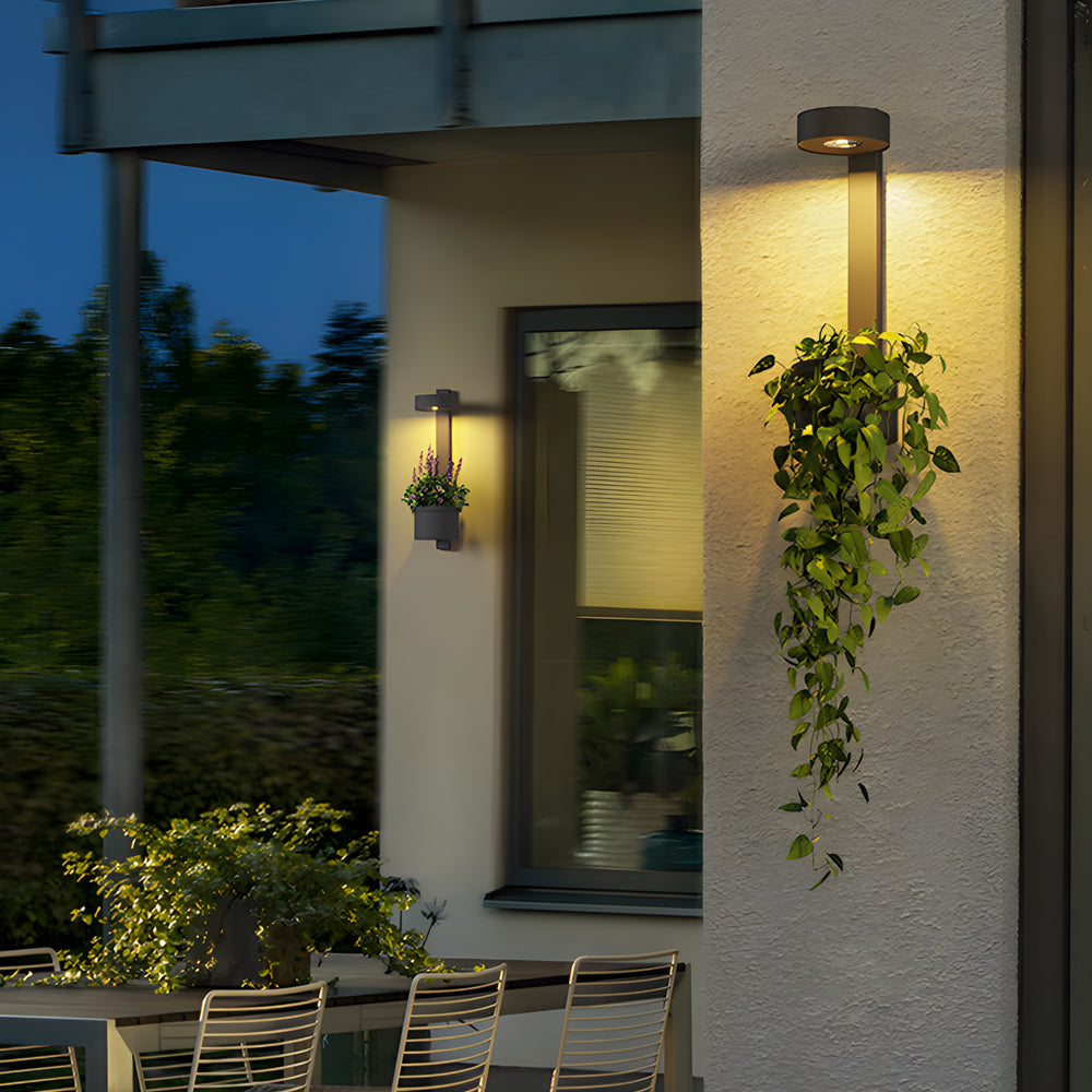 1-Light Solar Wall Mounted Outdoor Light with Planter and Plant Stand