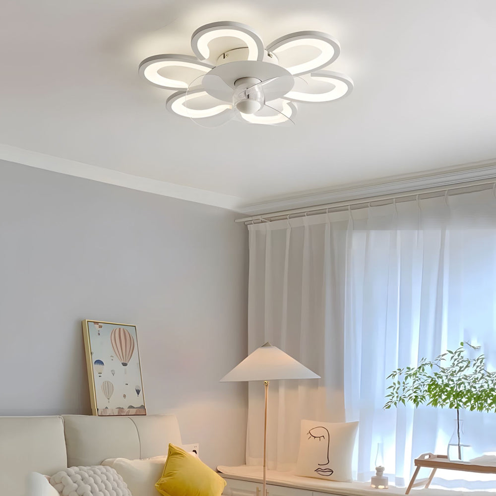 19.7 in. White Flush Mount Flower Ceiling Fan Light with 6-Speed Control