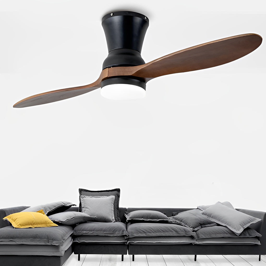 2 Blades Wood 18W LED Modern Dimmable Ceiling Fan with Remote Control Silent