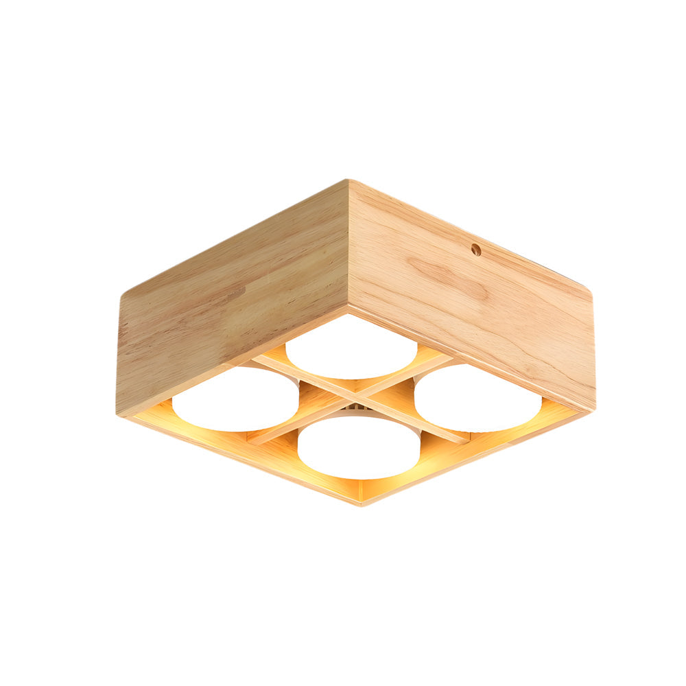 1/2/4-Light Square Wood Cube LED Flush Mount Spotlight Light by Taavita