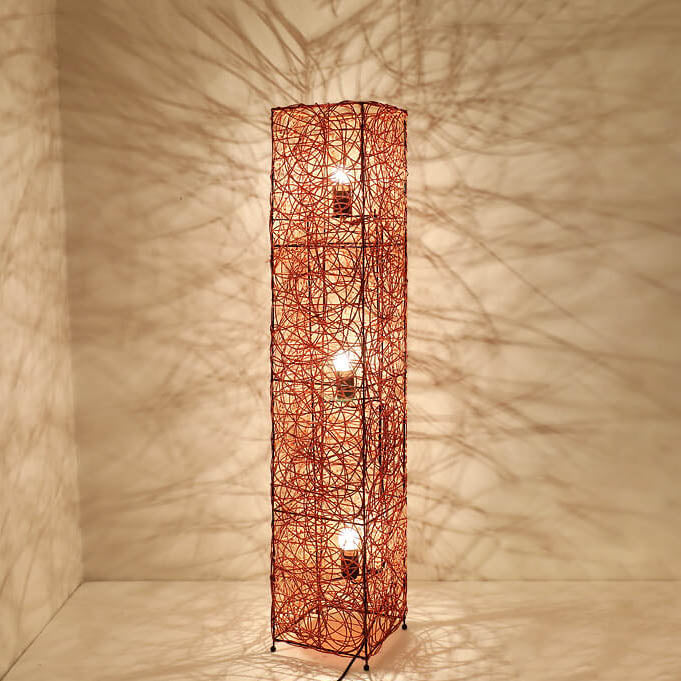Taavita Minimalist 3-Light Floor Lamp made of Rattan in Column Design