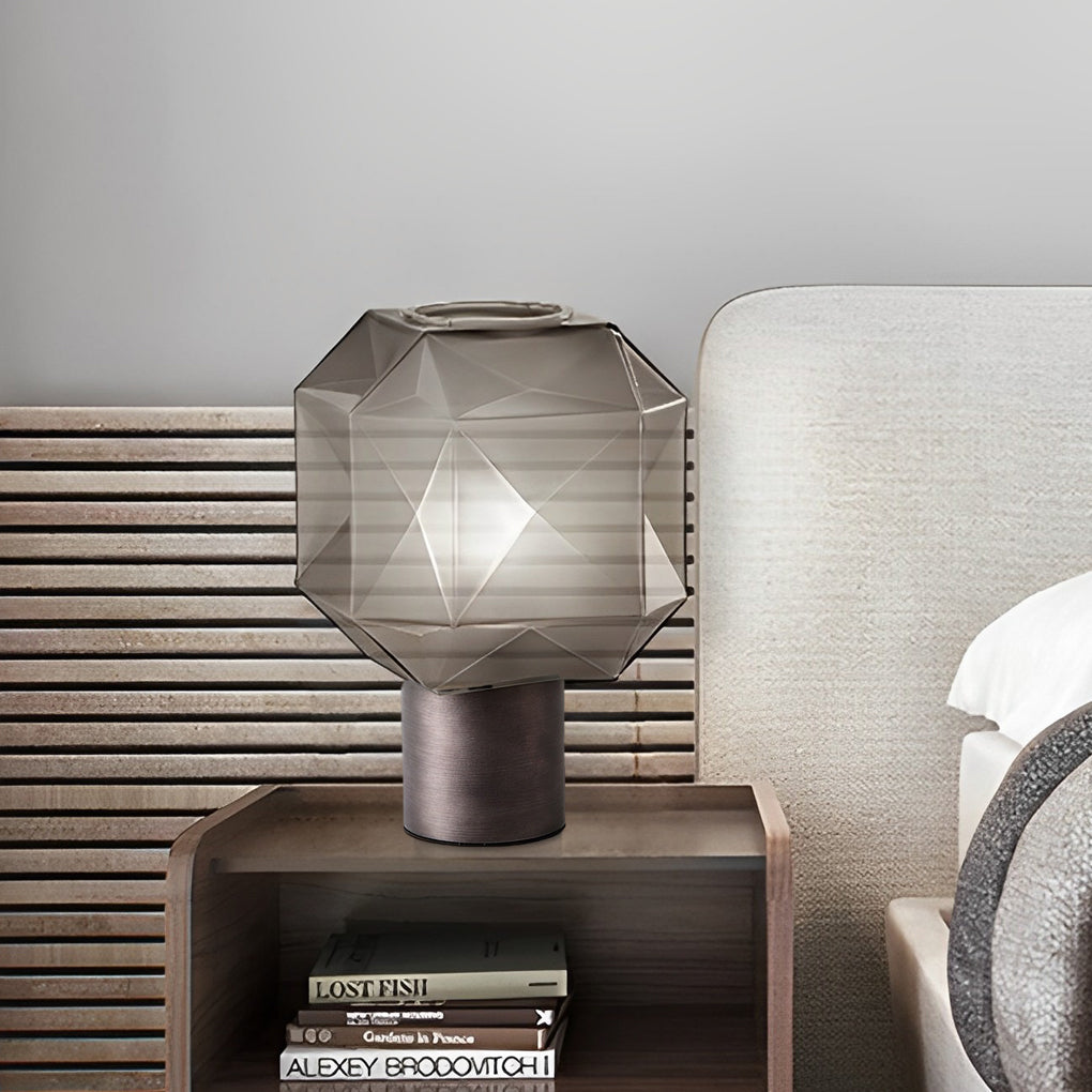 1-Light Modern Table Lamp with Cylinder Base and Smoke Glass Orb