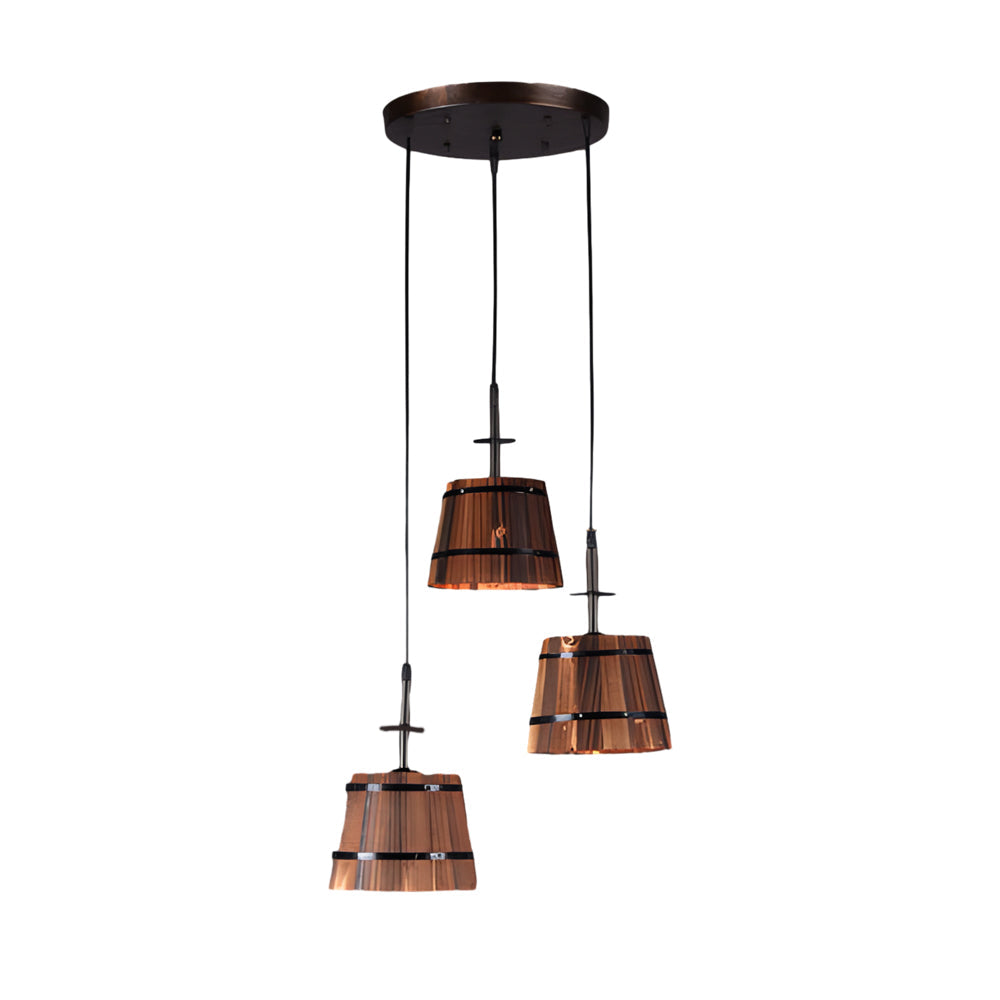 1/3-Light Rustic Wood Bucket Shade Pendant Lighting for Taavita Bar