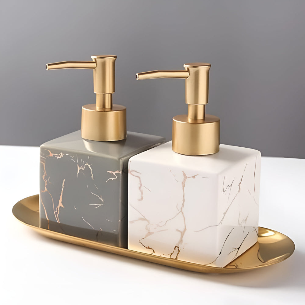 Sophisticated Marble-Inspired Soap Dispenser with Luxe Gold Pump