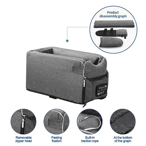 Travel Bag for Small Dogs and Cats - Pet Car Seat with Armrest Safety