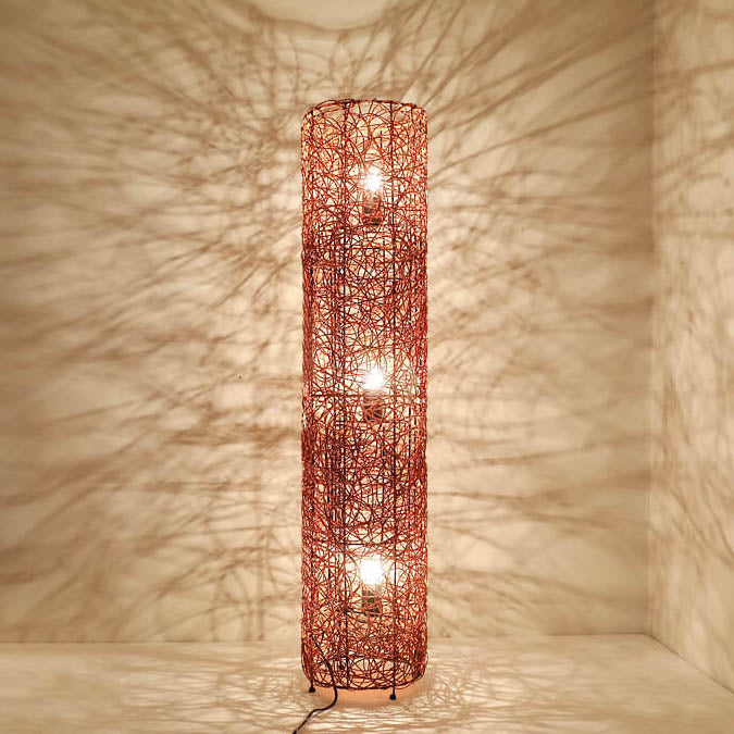 Taavita Minimalist 3-Light Floor Lamp made of Rattan in Column Design