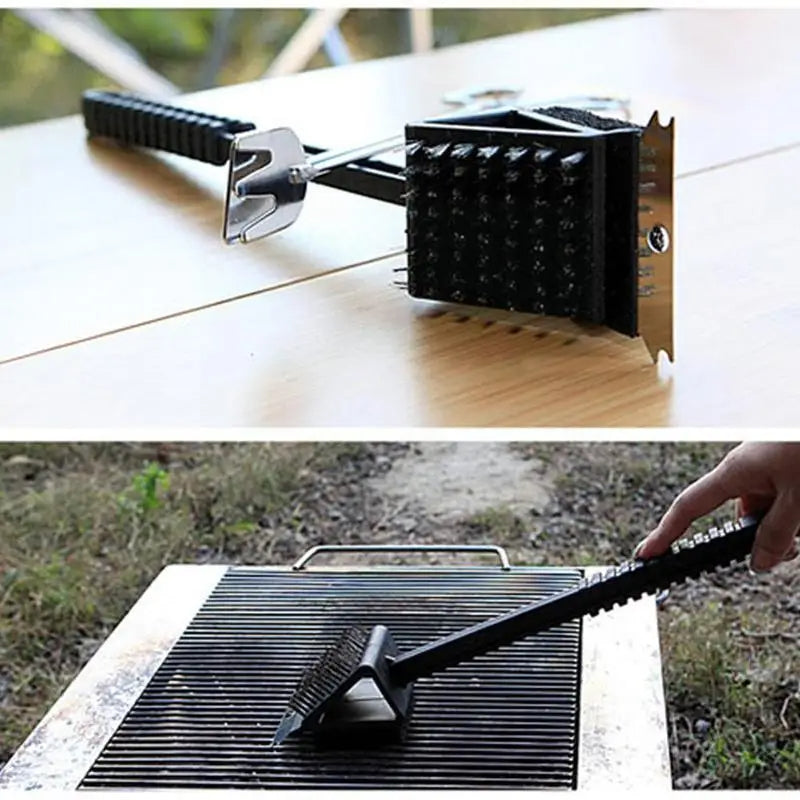 Barbecue Grill Cleaning Brush Set with Scraper and Sponge – 3 in 1