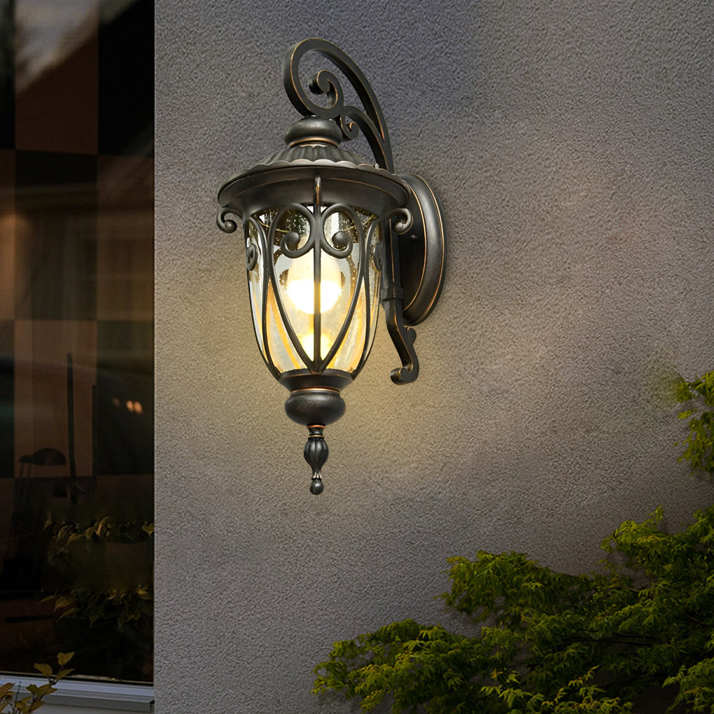1-Light Waterproof Antique Black Seeded Glass Outdoor Wall Light by Taavita