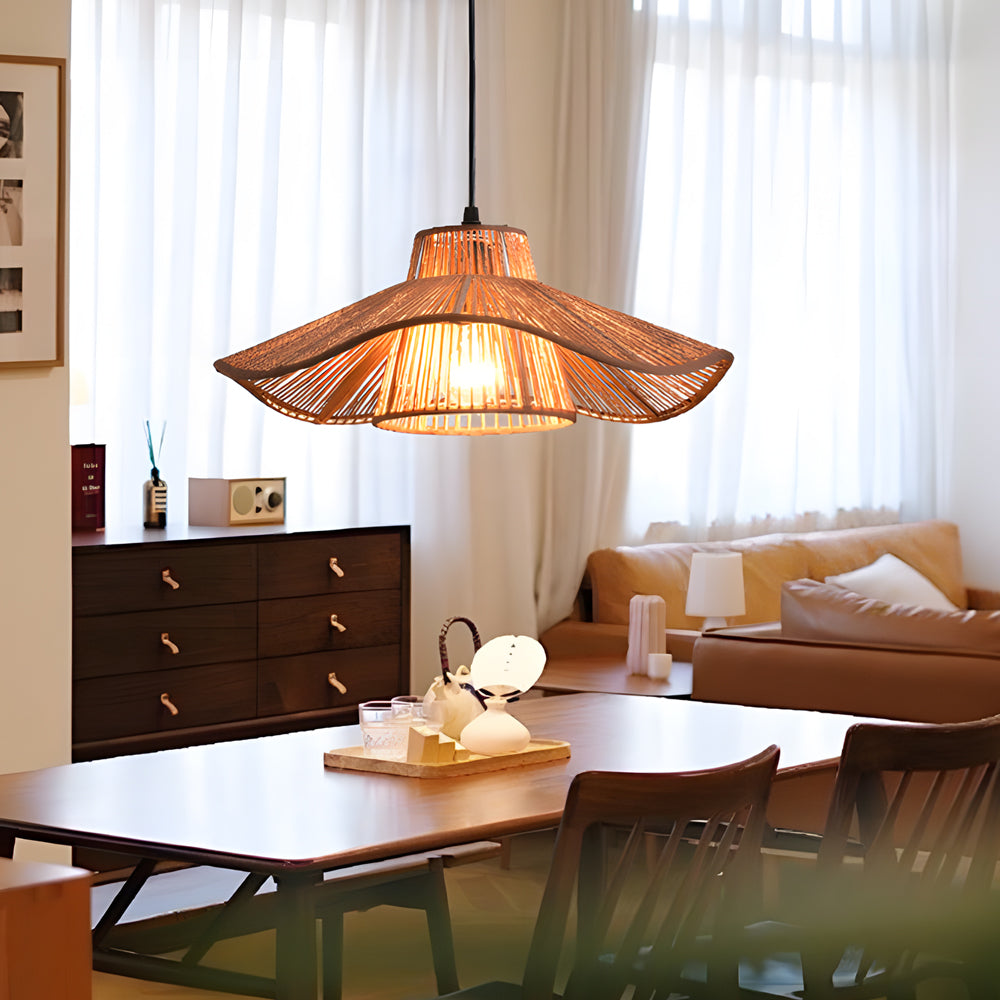 1-Light Double Layer Hemp Rope Weaving Pendant Light Umbrella Kitchen Ceiling Lighting