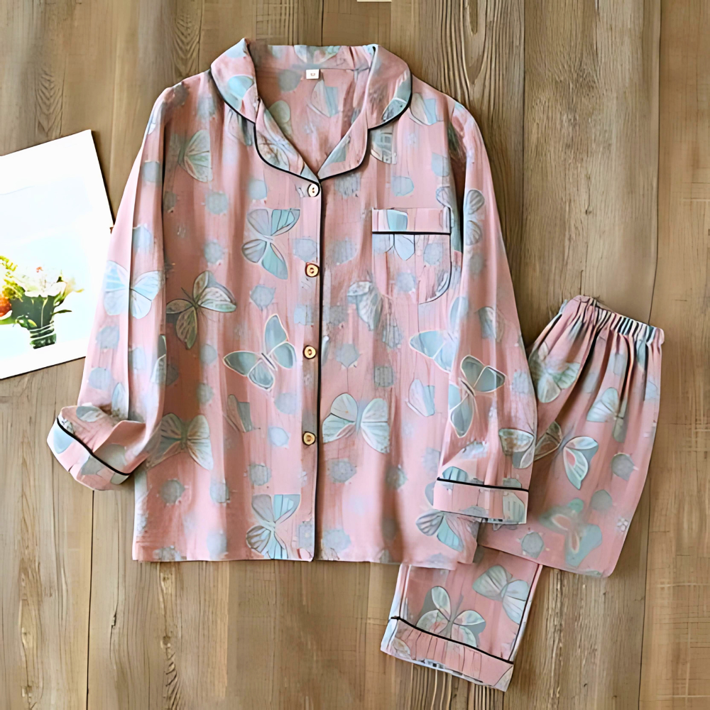 2-Piece Butterfly Print Cotton Loungewear Set for Comfort and Style