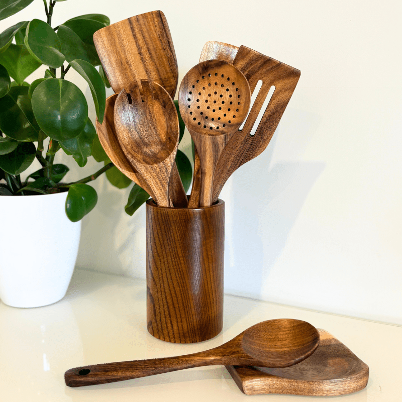 EcoCraft Premium Wooden Kitchen Utensil Set for Daily Cooking