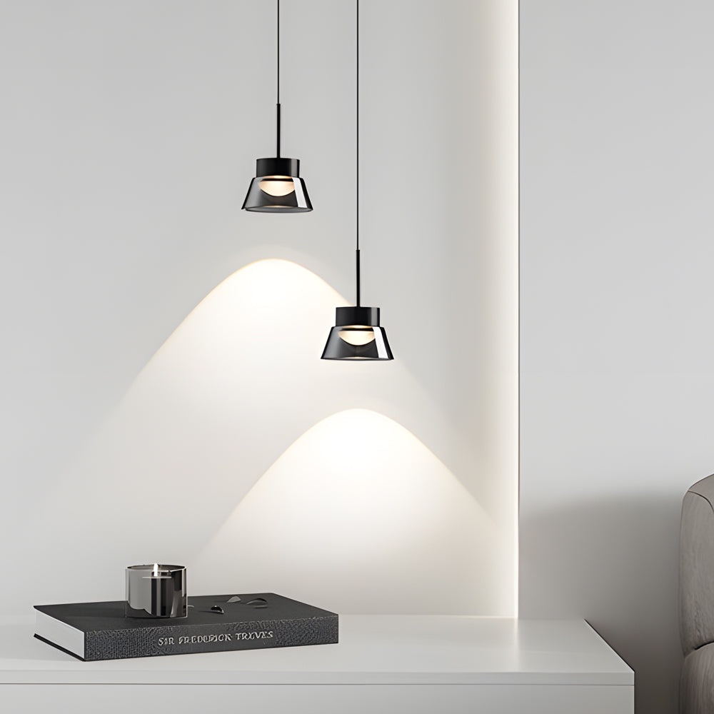 1/2-Light Smoked Gray Glass Pendant Light LED Island Chandelier Black Hanging Ceiling Lamp for Bedroom